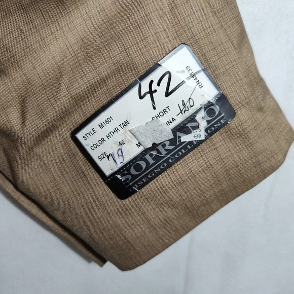 Soprano Brown Blazer Suit Jacket 3 Button Men Size 42R NEW with MISSING BUTTONS - Picture 9 of 12